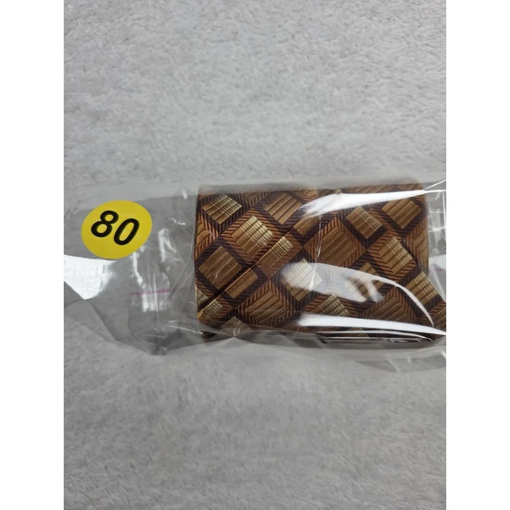 Benedetto Men's 100% Silk Tie Brown Gold Geometric Cube Classic 3.75